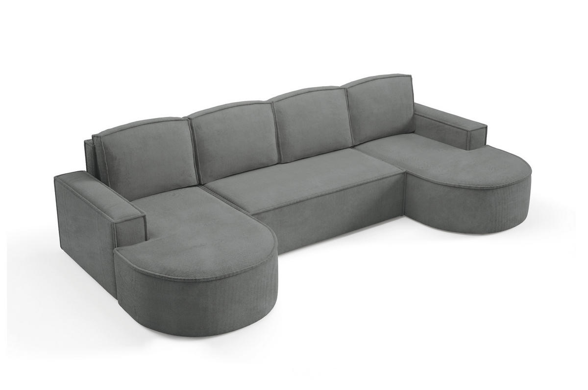 ECKSOFA MOLLY U Freistehendes, mit Schlaffunktion, 140x273cm, Bettkasten und Abnehmbaren Kissen – 316x157x88cm, Curio Stoff, Grau - Dunkelgrau, Holz/Textil (316/157cm) - DomoHome