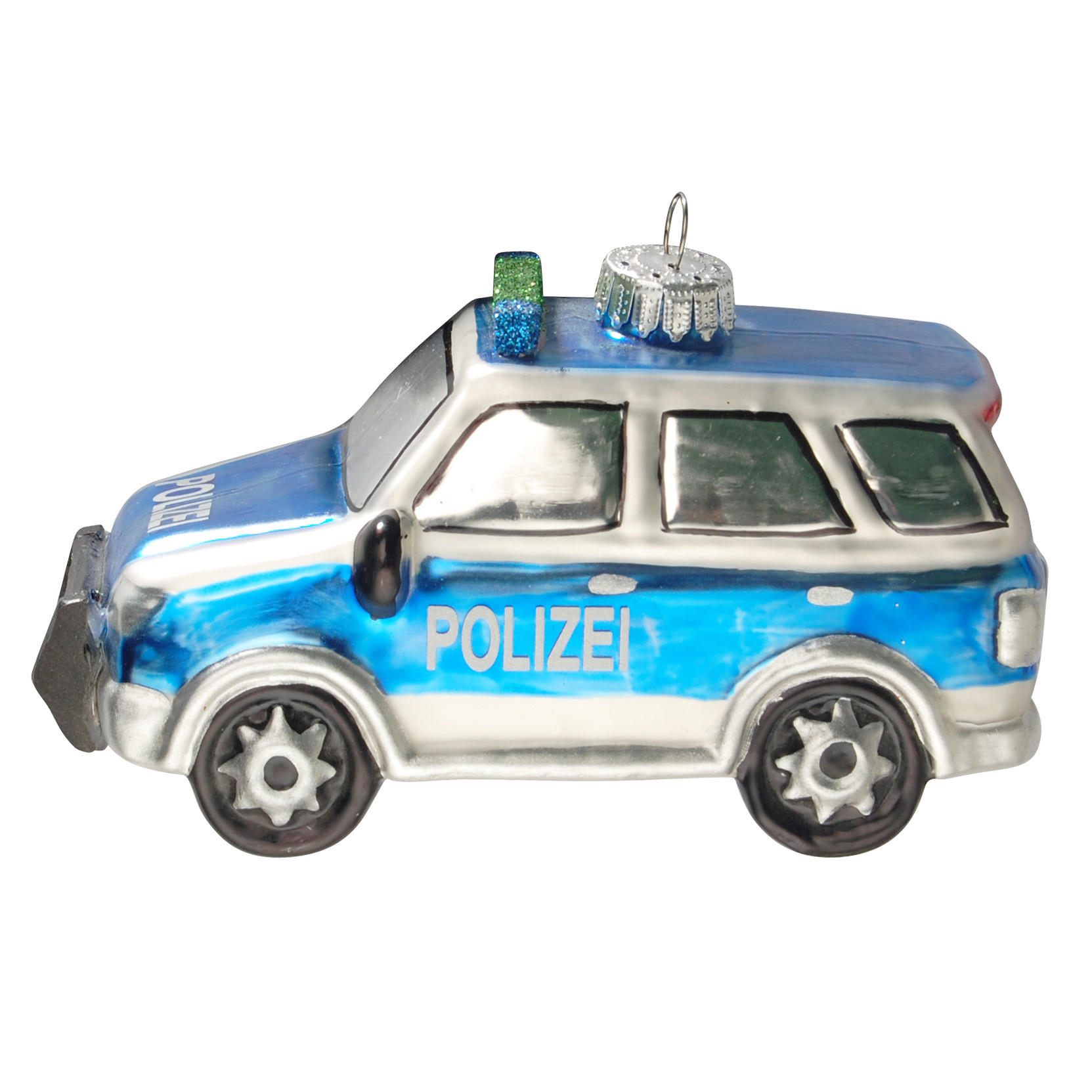 CHRISTBAUMSCHMUCK Polizei SUV Blau 12cm (Glas / 1 Stk.) - Blau, Glas (6/9/12cm) - Krebs Glas Lauscha
