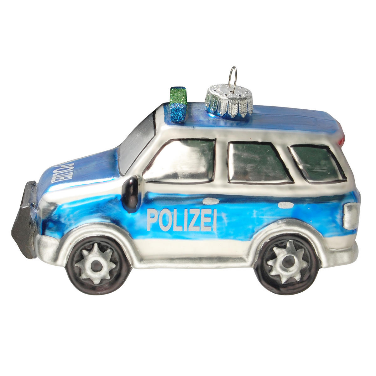 CHRISTBAUMSCHMUCK Polizei SUV Blau 12cm (Glas / 1 Stk.) - Blau, Glas (6/9/12cm) - Krebs Glas Lauscha