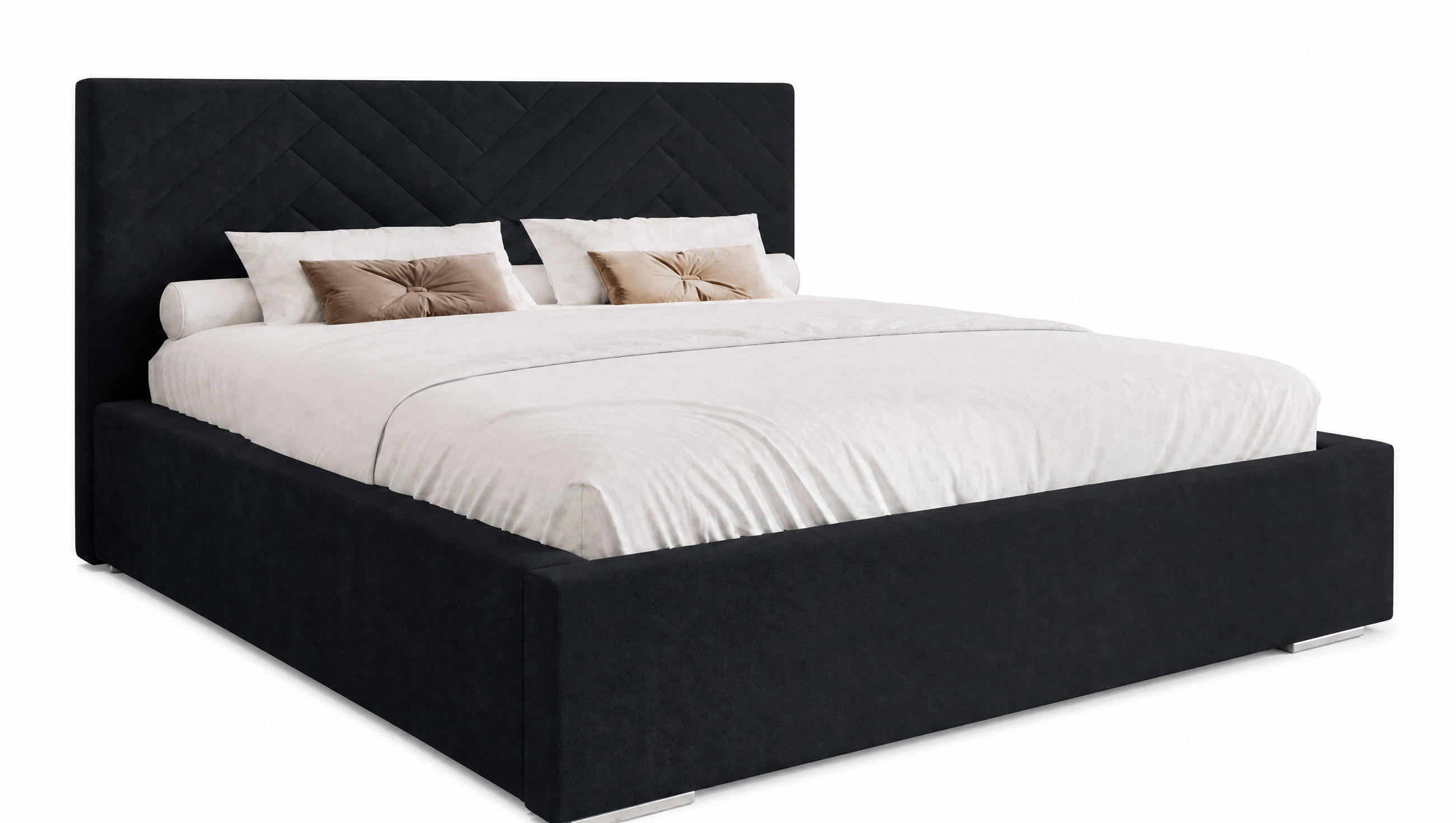 POLSTERBETT 140x200 cm AURA, Doppelbett mit Bettkasten und Lattenrost aus Holz, Velourstoff: Schwarz - Schwarz, Holz/Textil (140/200cm) - Marpur