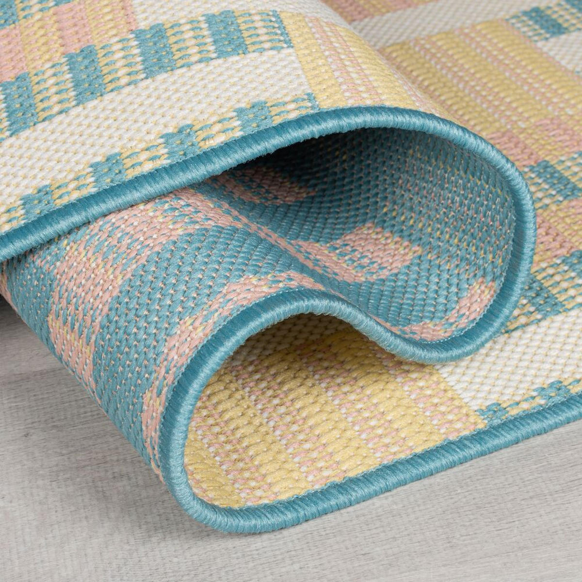 OUTDOOR-TEPPICH Geometrisch-Design, rutschfest, pastellfarben FELL, Pastellfarben 200x290 cm - Pastellblau, Textil (200/290cm) - KADIMA DESIGN