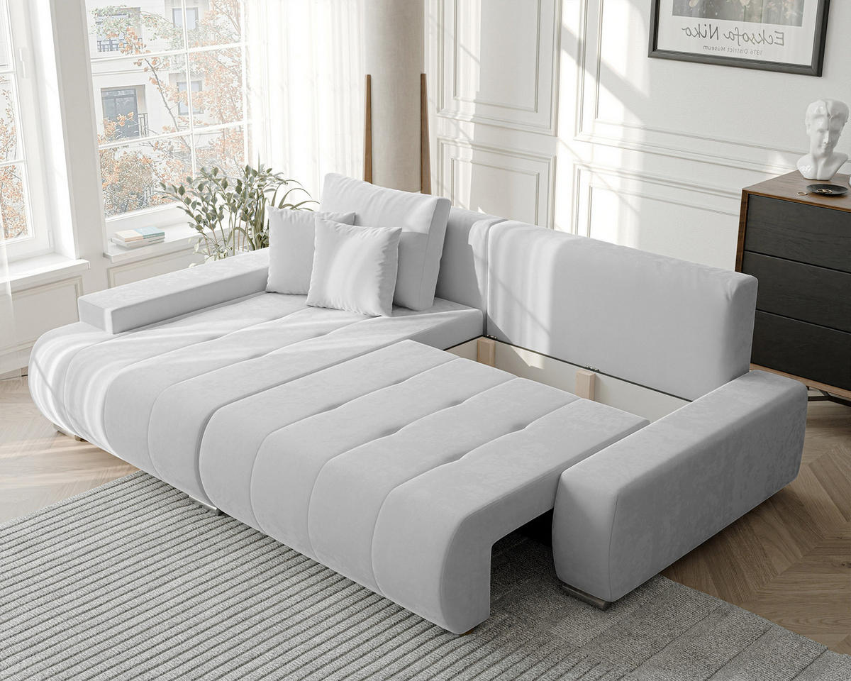 ECKSOFA NIKO Links, mit Schlaffunktion und Bettkasten, Hellgrau - Hellgrau, Textil (227/153cm) - Idohome