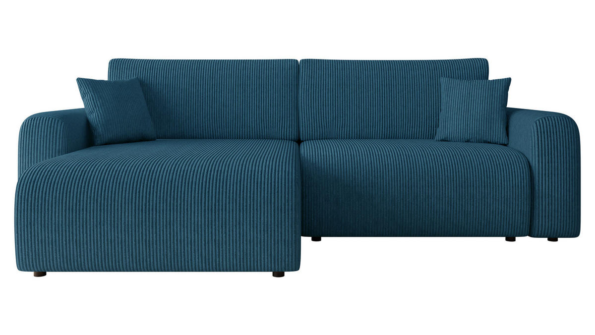 ECKSOFA Floryn L Cord - Blau/Schwarz, Holz/Kunststoff (245/145cm) - MIRJAN24