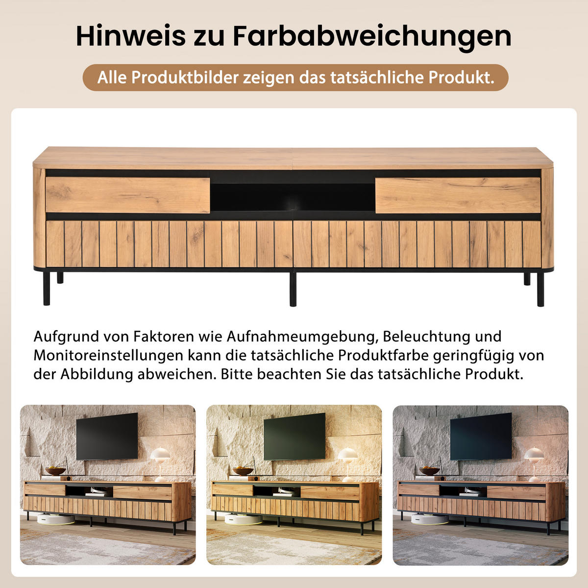 TV STOLEK s 2 zásuvkami a 2 výklopnými dvířky, přírodní, 180 cm - přírodní/černá, kompozitní dřevo (180/52/40cm) - Urban Meuble