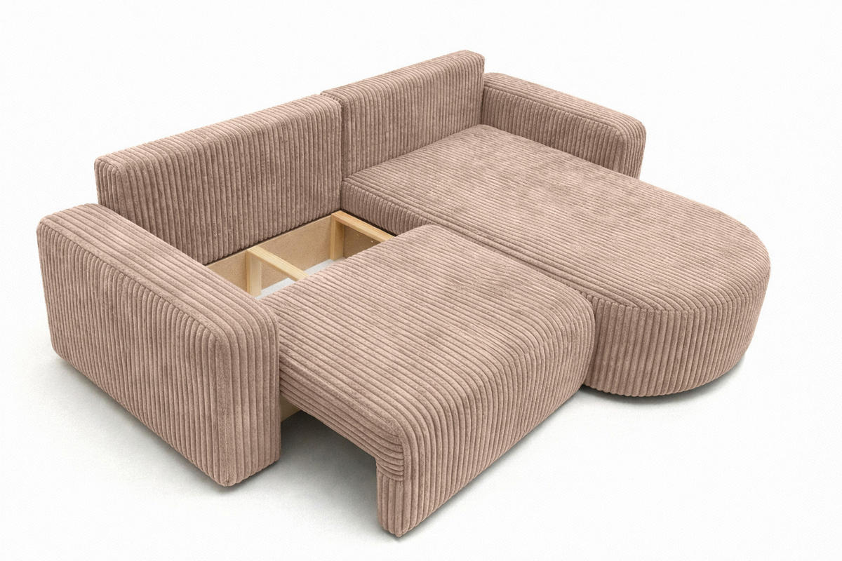ECKSOFA Mit Schlaffunktion, Cordstoff Tilia, Braun, Rechts, ROUND ONE - Braun, Holz (244/175cm) - Kaiser Möbel