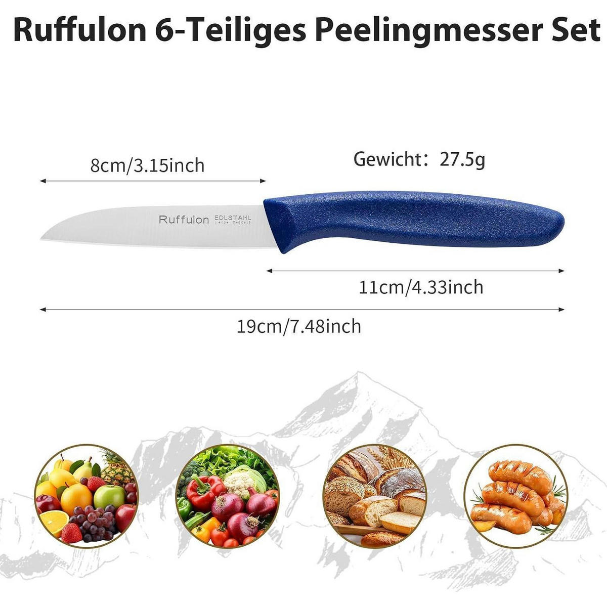 SCHÄLMESSER 6-teiliges Set Rostfreier Stahl Blau - Blau, Metall (19cm)