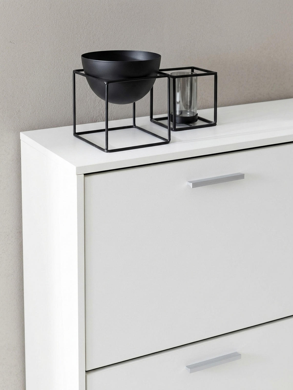 SCHUHSCHRANK Holz mit 4 Klappen und großer Ablage, Weiß 120x24x81 cm - Weiß, Holz/Metall (120/81/24cm) - KADIMA DESIGN