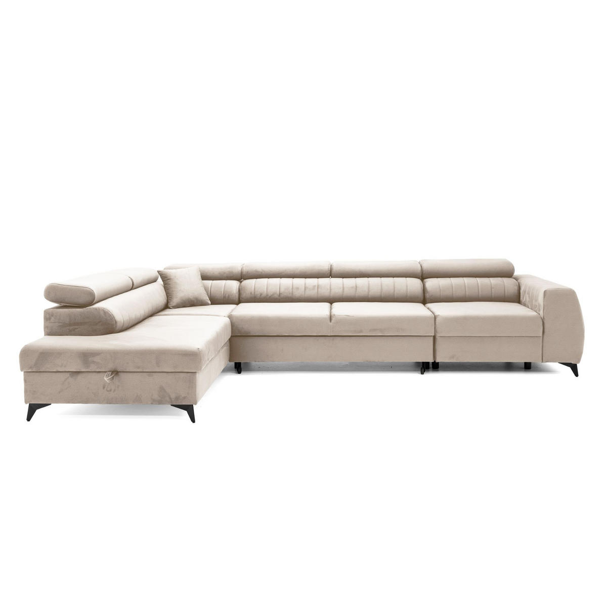 ECKSOFA PIERO MAXI Links mit Schlaffunktion 195x125 Velours Beige - Beige/Schwarz, Holz/Textil (350/203cm) - Muffo