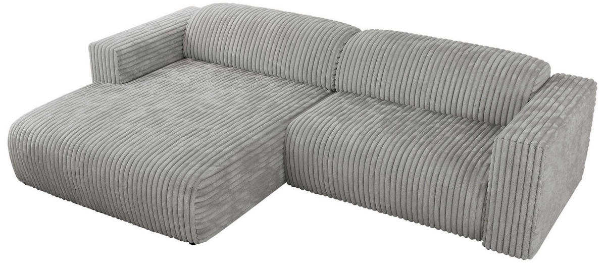 ECKSOFA PASADENA Hellgrau Cord - Links Seite - Hellgrau/Schwarz, Kunststoff/Textil (288/180cm) - MKS