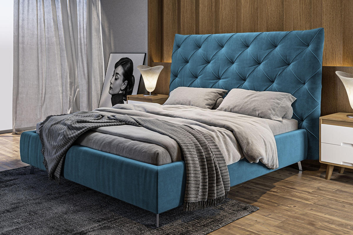 POLSTERBETT ANNY Petrol Massivholz - Petrol, Textil (200/200cm) - KAWOLA