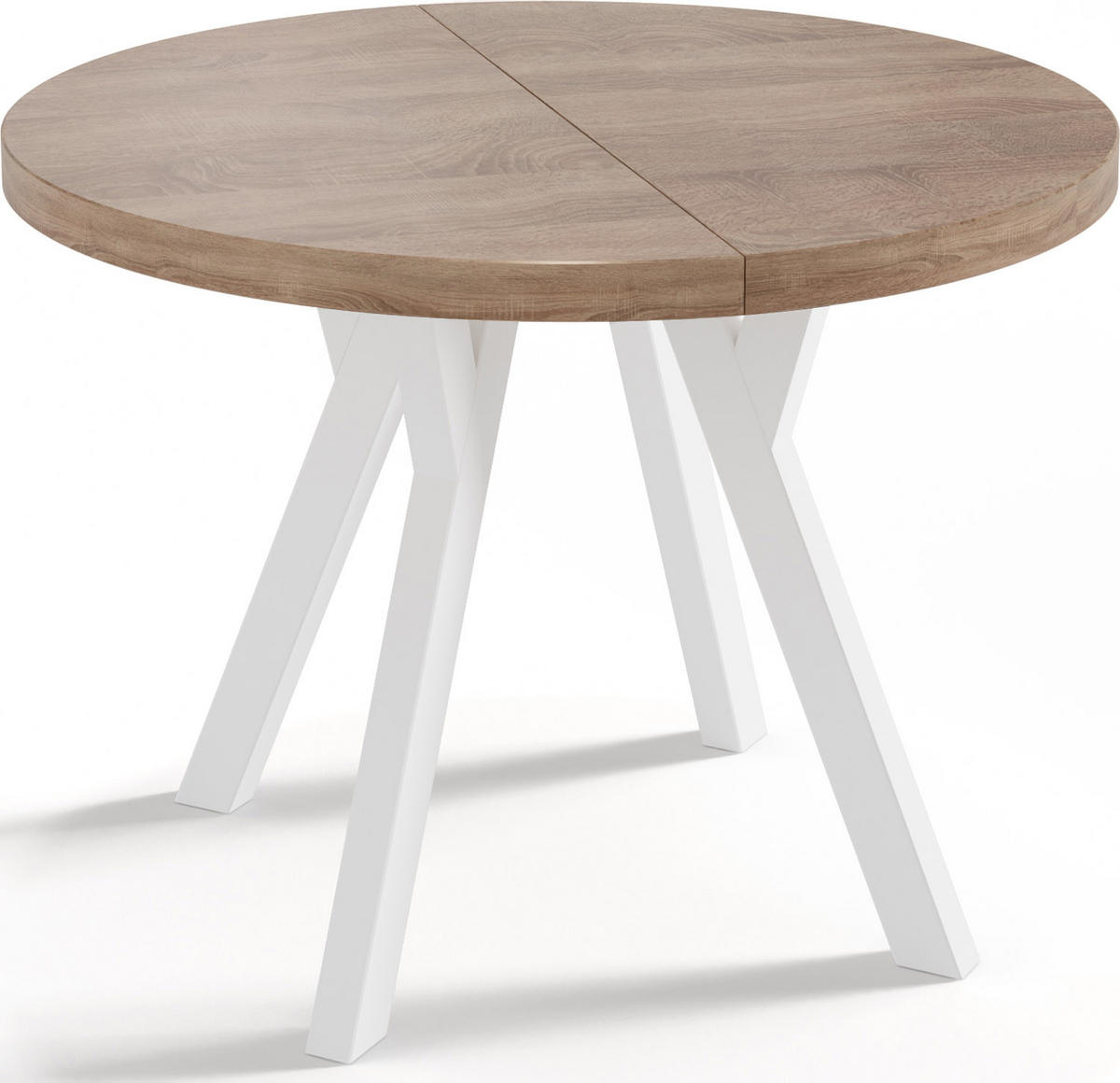 ESSTISCH Twixy runder ausziehbarer, Sonoma Eiche 100-200/100/76 cm - Weiß/Sonoma Eiche, Holz/Holzwerkstoff (100/100/76cm) - WFL GROUP