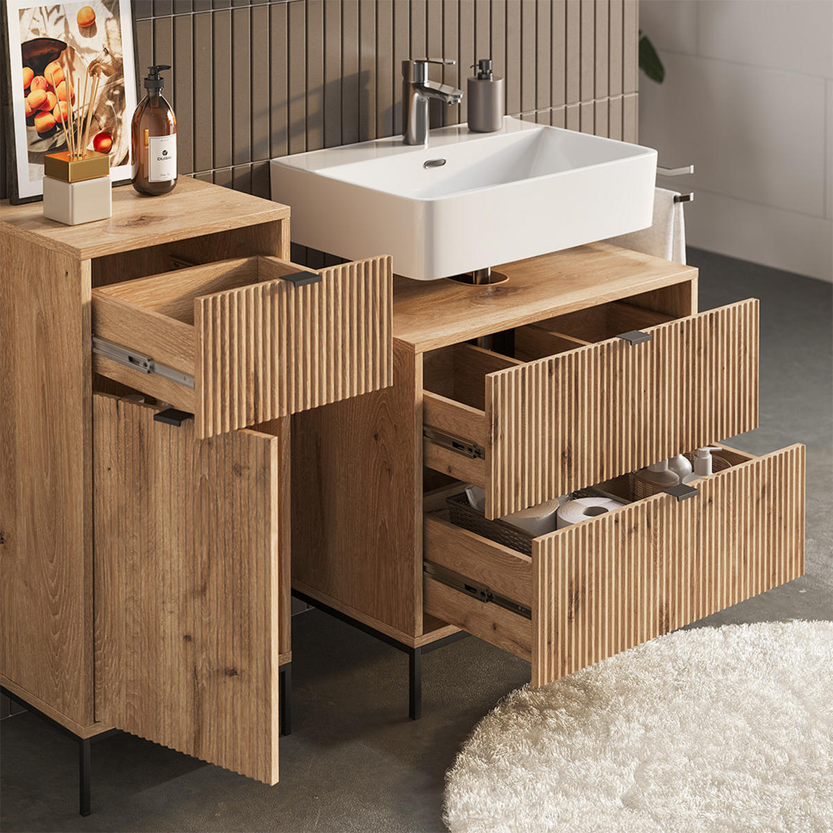 BADMÖBEL-SET Eliza Viking Oak 3 Teile - Eichefarben, Holzwerkstoff (70/63/45.1cm) - Vicco