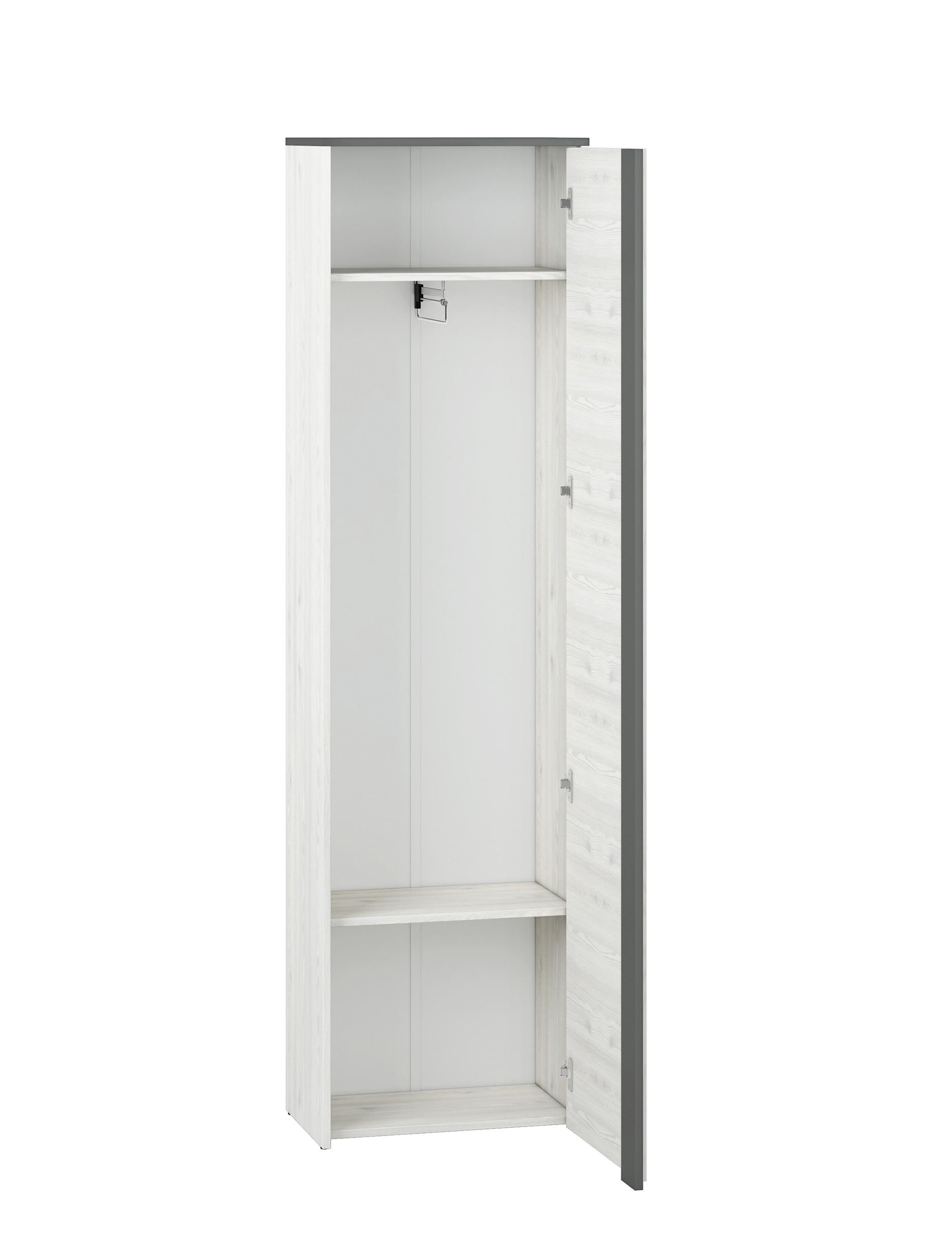 GARDEROBENSCHRANK Hyga Pinie weiß / anthrazit 54 / 34 / 198cm - Weiß/Grau, Holz/Holzwerkstoff (54/198/34cm) - Feldmann-Wohnen