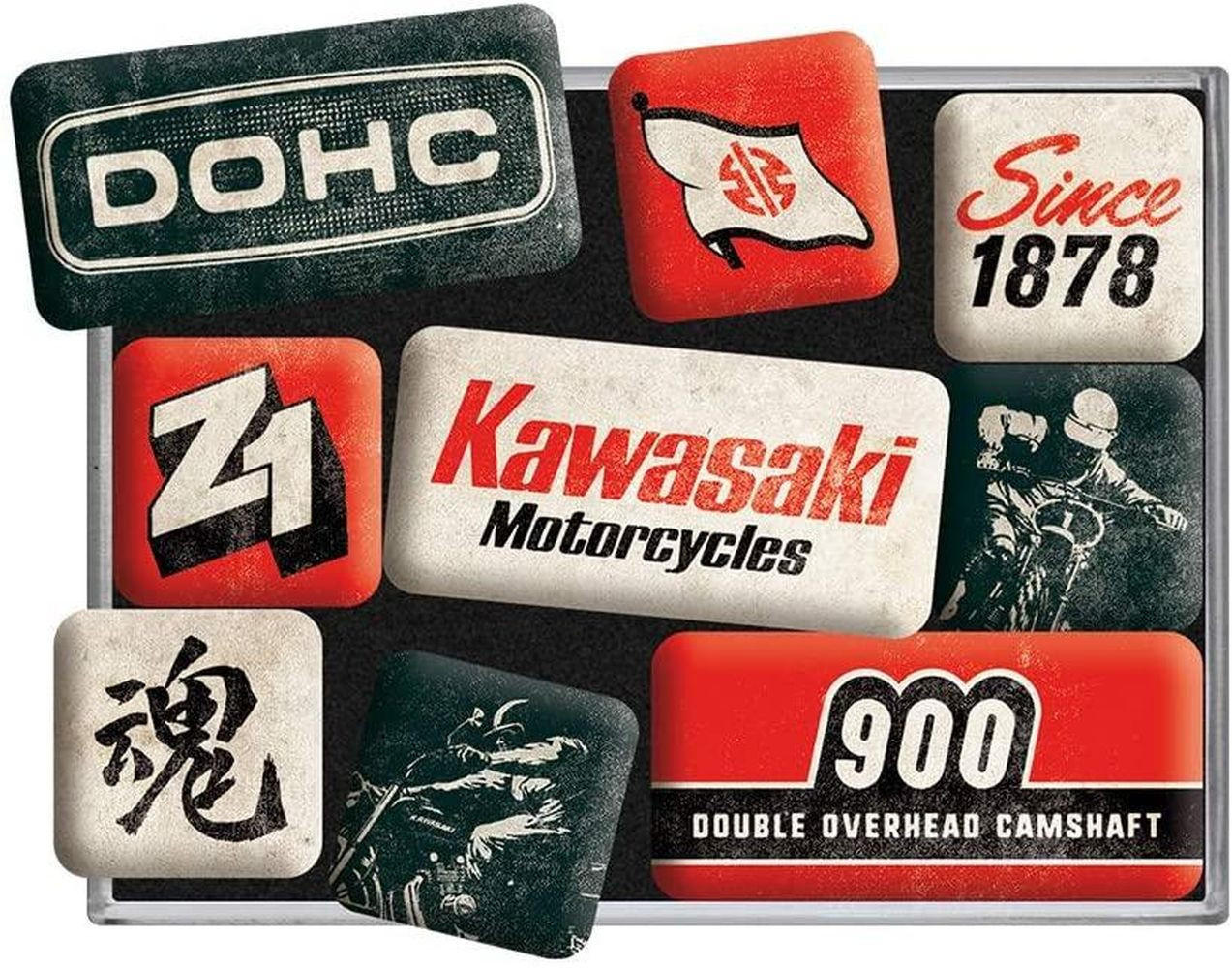MAGNETSET 9-teilig Kawasaki Motorcycles Since 1878 - Multicolor, Metall (9/7/2cm) - Nostalgic-Art