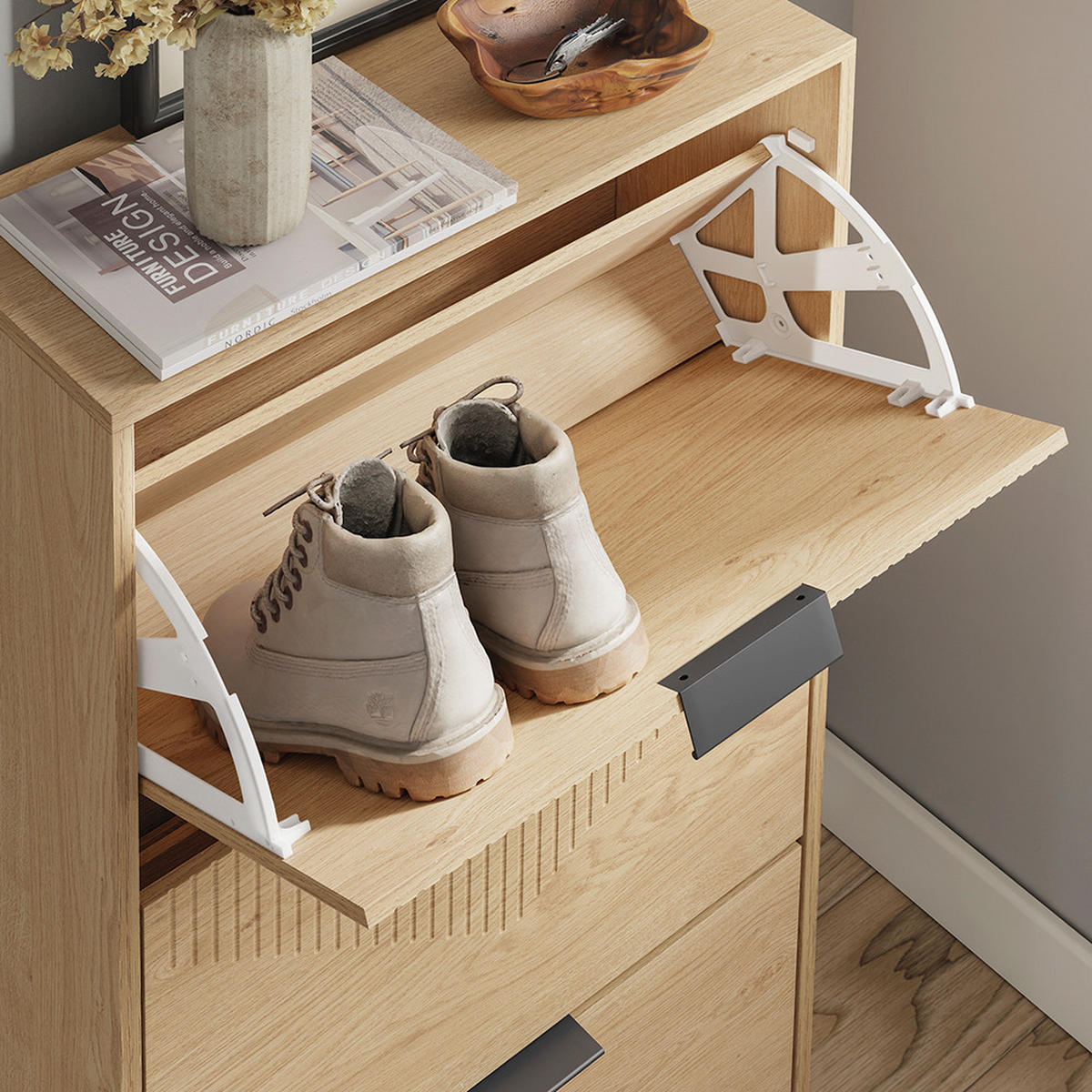 SCHUHSCHRANK mit 3 Schubladen 60x24x120cm Modern - Eichefarben, Holzwerkstoff (24/120/60cm) - SoBuy