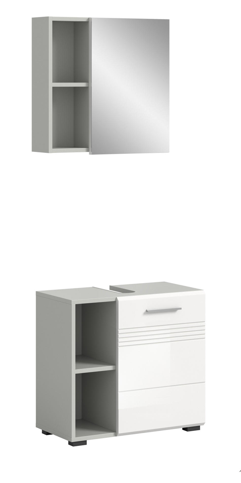 BADMÖBEL-SET 2-teilig weiß Hochglanz, grau 60 cm, Komplettset mit Soft-Close - Weiß Hochglanz/Grau, Glas/Holzwerkstoff (60/190/32cm) - Inn.Furn