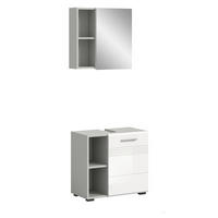 BADMÖBEL-SET 2-teilig weiß Hochglanz, grau 60 cm, Komplettset mit Soft-Close - Weiß Hochglanz/Grau, Glas/Holzwerkstoff (60/190/32cm) - Inn.Furn