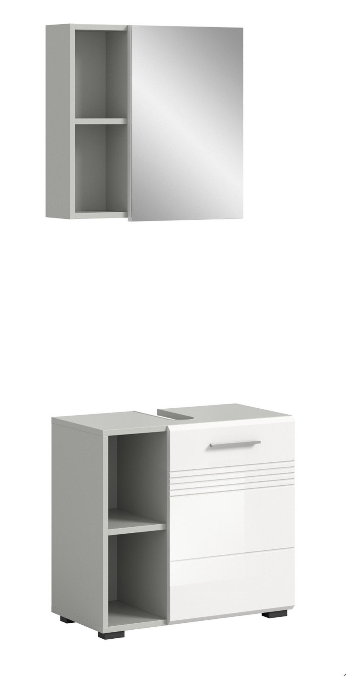 BADMÖBEL-SET 2-teilig weiß Hochglanz, grau 60 cm, Komplettset mit Soft-Close - Weiß Hochglanz/Grau, Glas/Holzwerkstoff (60/190/32cm) - Inn.Furn