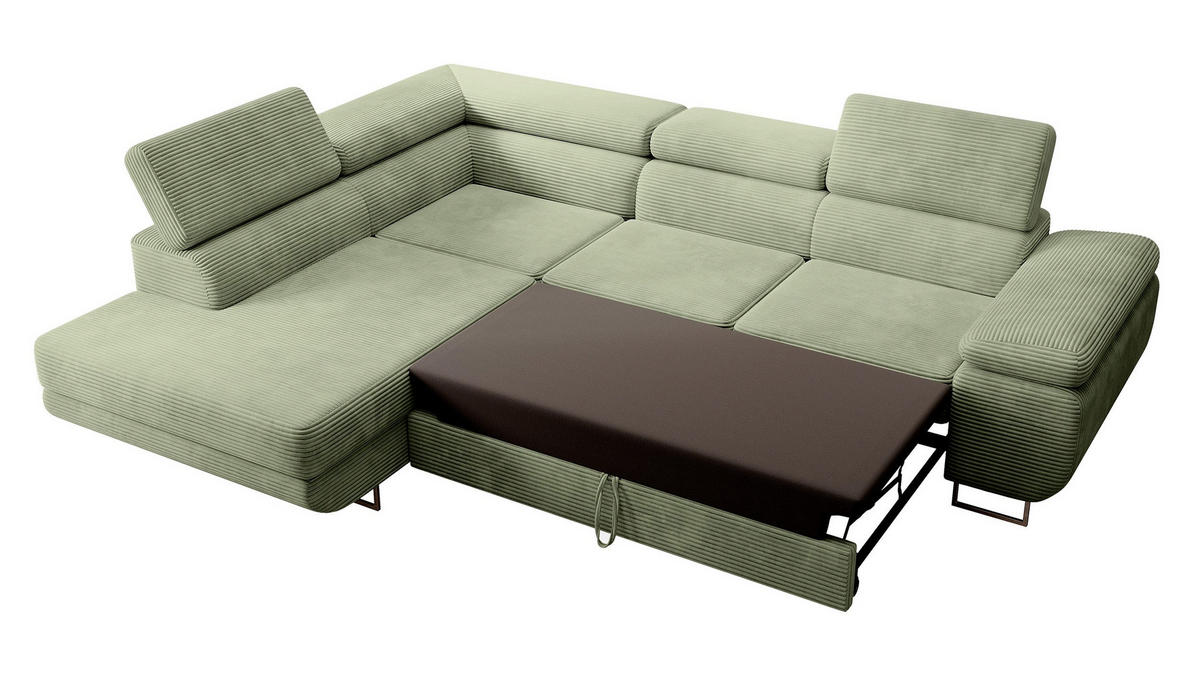 ECKSOFA Stevil Salbeigrün Cordbezug - Salbeigrün/Silberfarben, Textil/Metall (275/203cm) - Selsey