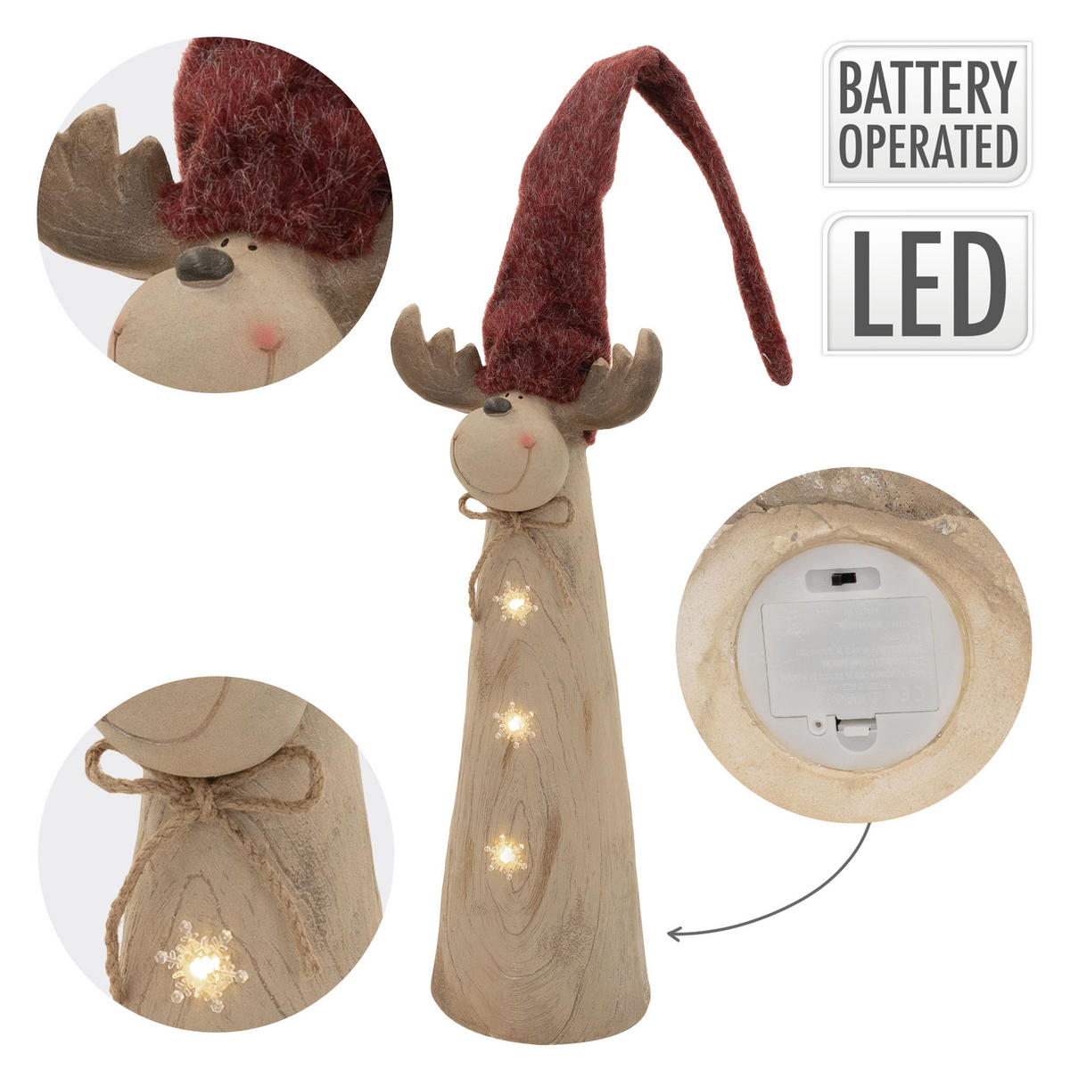 FIGURKA VÁNOČNÍHO SOBÍKA s LED osvětlením, vánoční dekorace do interiéru, výška nastavitelná 80–113 cm, hnědá, vzhled dřeva - hnědá, kámen (24/113/16cm) - ECD-Germany