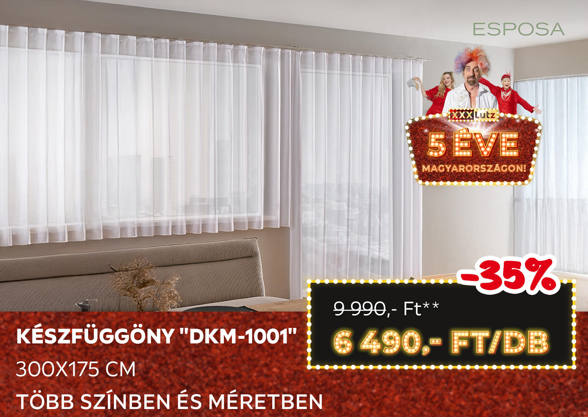 KÉSZFÜGGÖNY "DKM-1001" 300X175 CM Kiemelt termék 9990 Ft.- helyett 6490 Ft.-