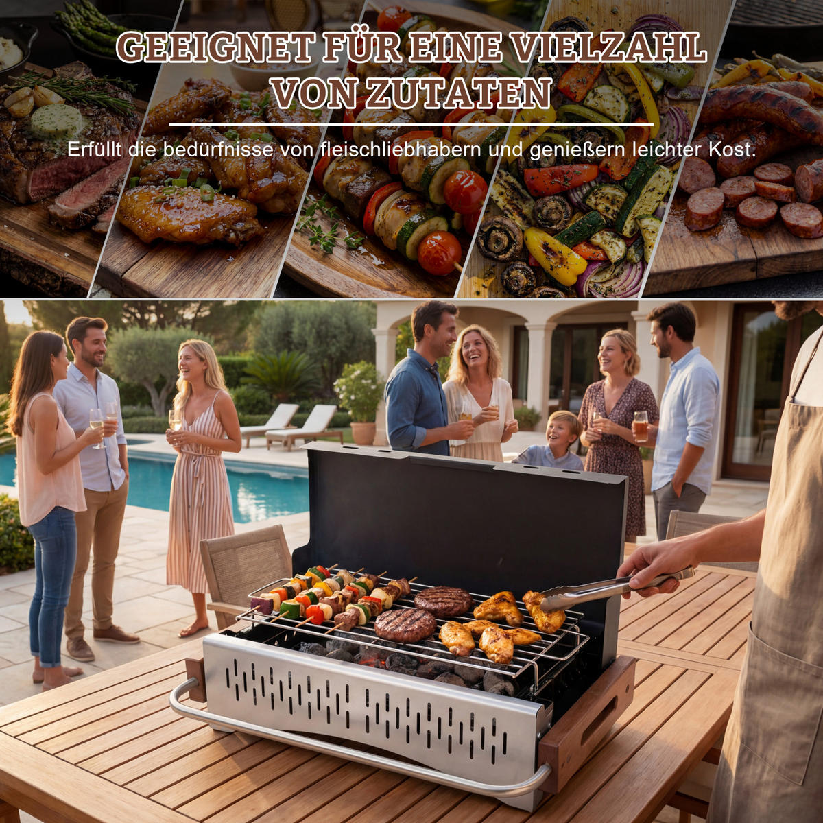 HOLZKOHLEGRILL mit Werkzeugkoffer - Silberfarben/Schwarz, Metall (37.3/33.2/50.72cm) - HOMAVO