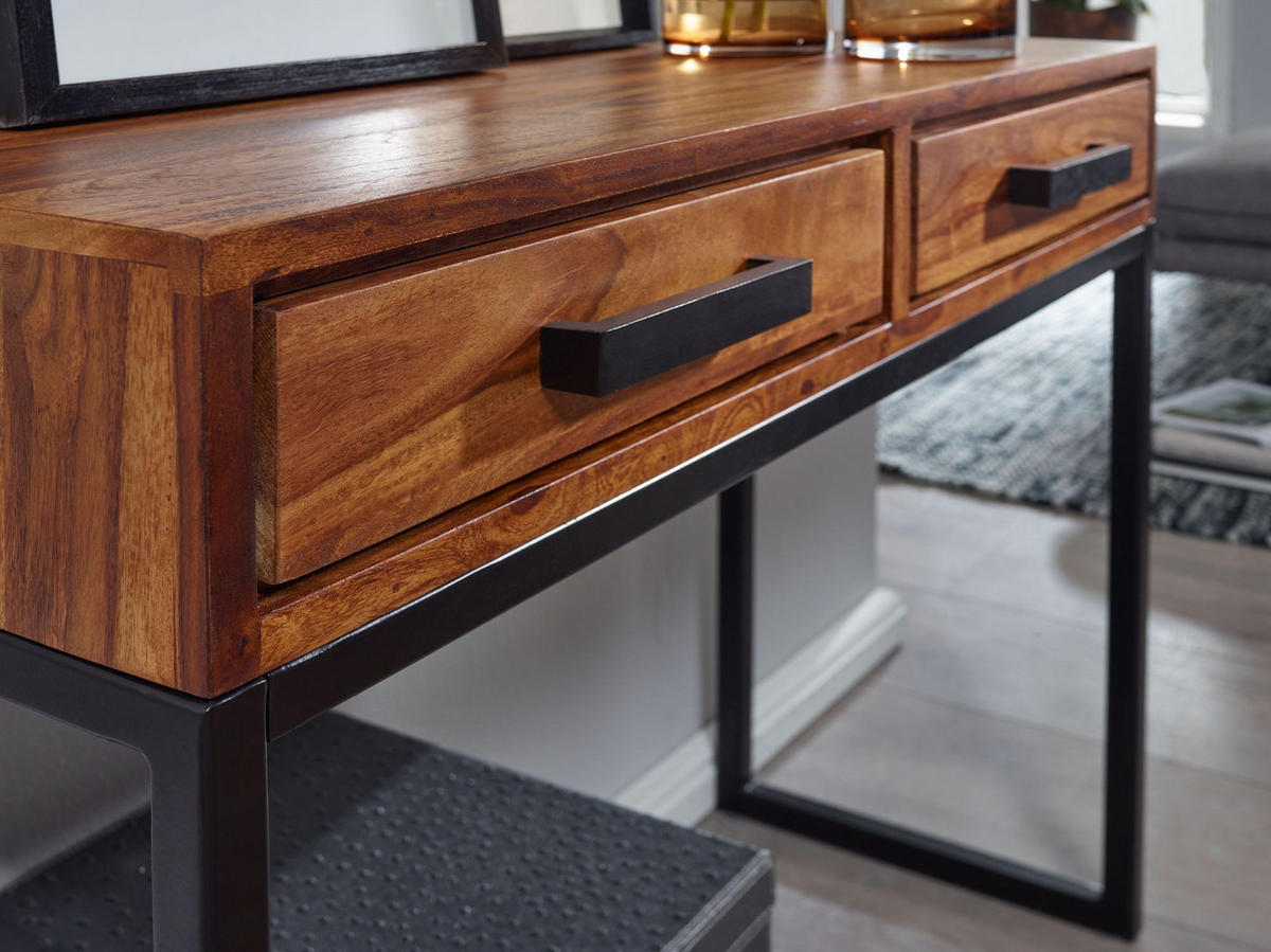 KONSOLENTISCH – Massivholz/Metall, schwarz, mit Schubladen, Industrial-Stil - Schwarz/Braun, Holz/Metall (36/90/77cm) - KADIMA DESIGN