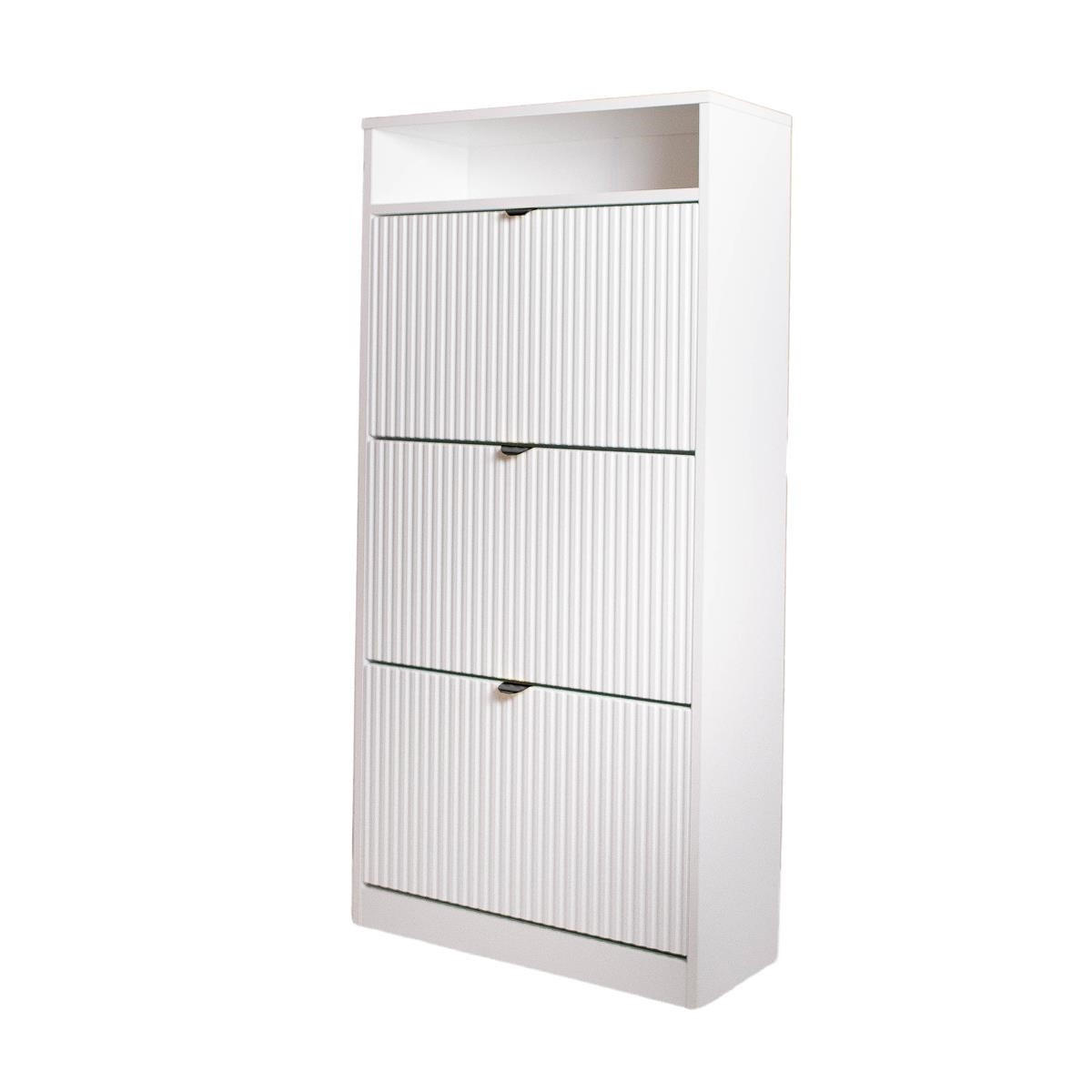SCHUHSCHRANK Mia, Weiß mit schwarzem Griff - Schwarz/Weiß, Holzwerkstoff (60/125/24cm) - Bettso