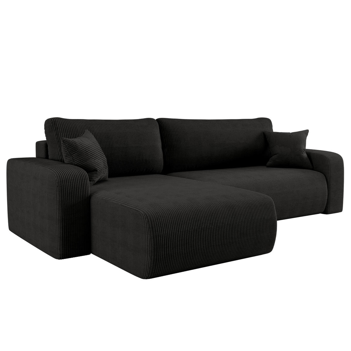 SCHLAFSOFA MILANO XL und bettkasten stoff Poso Dicker Cord Schwarz Links - Schwarz, Holz (274/82/145cm) - Kaiser Möbel