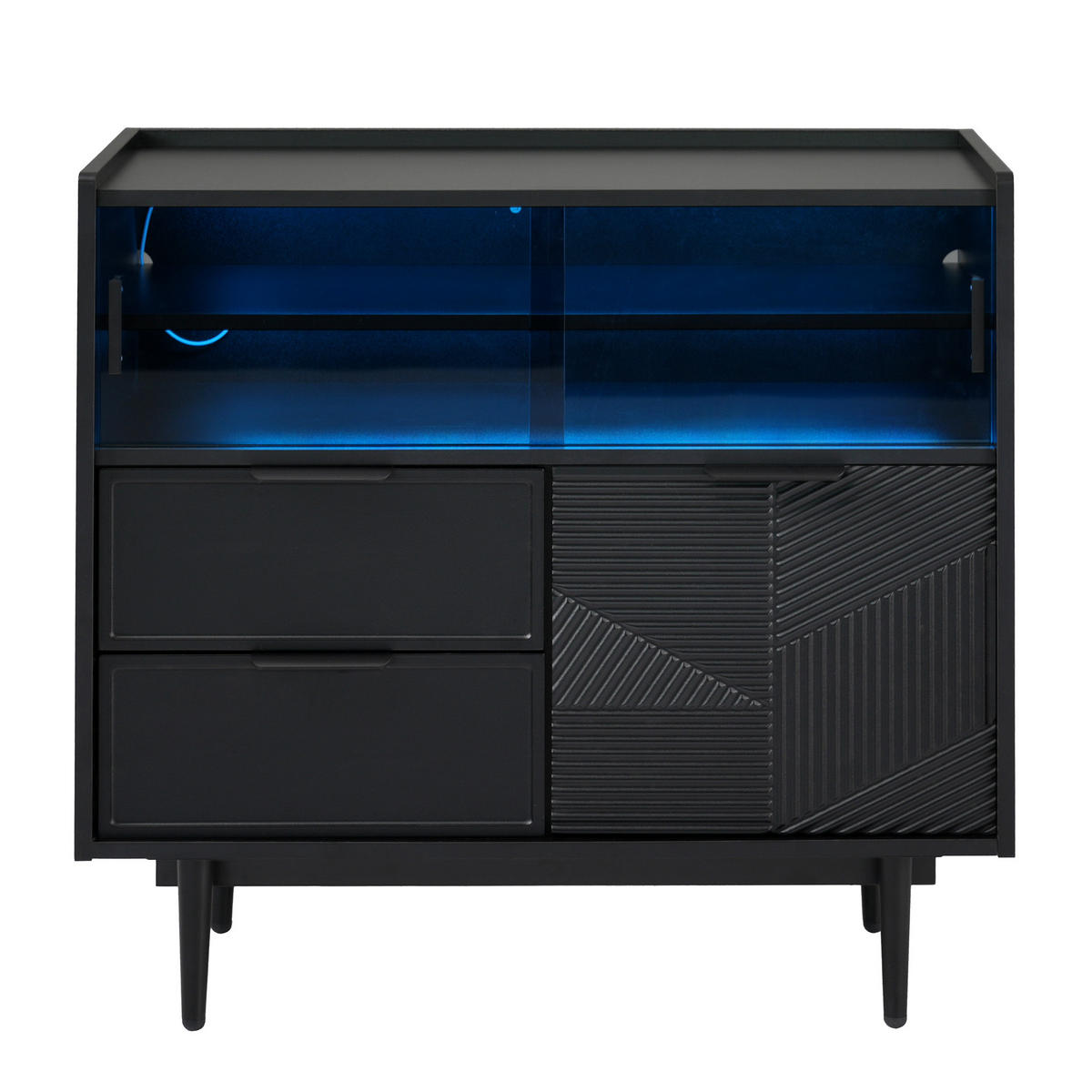 SIDEBOARD 80/35/80 cm mit Glasschiebetür, einstellbarer 16-Farben LED-Leiste, MDF, Schwarz - Schwarz, Holzwerkstoff (80/80/35cm) - Redom