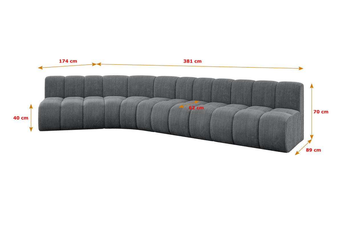 ECKSOFA modulares Sofa Montra-L2 - 381x174x70 cm Dunkelgrau - Dunkelgrau, Holzwerkstoff/Textil (381/174cm) - ALTDECOR