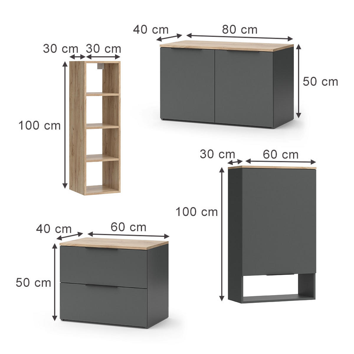 NÁSTĚNNÁ SKŘÍŇKA Wido Antracit - Sonoma dub/antracitová, kompozitní dřevo (80/50/40cm) - Vicco
