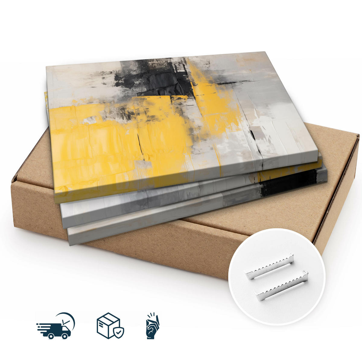 LEINWANDBILDER 3-es Set Moderne Kunst - Beige/Gelb, Textil (90/40cm) - Muralo
