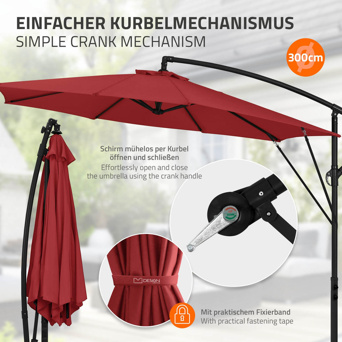 AMPELSCHIRM Ø 300 cm in Rot aus Aluminium - Rot, Metall (300/300cm) - ML-DESIGN