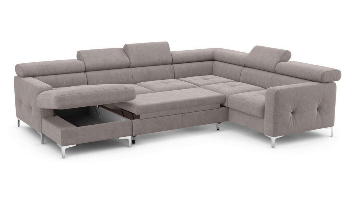 WOHNLANDSCHAFT mit Schlaffunktion und Bettkasten - Chromfarben/Silberfarben, Holz/Textil (240/74/304cm) - Cotta