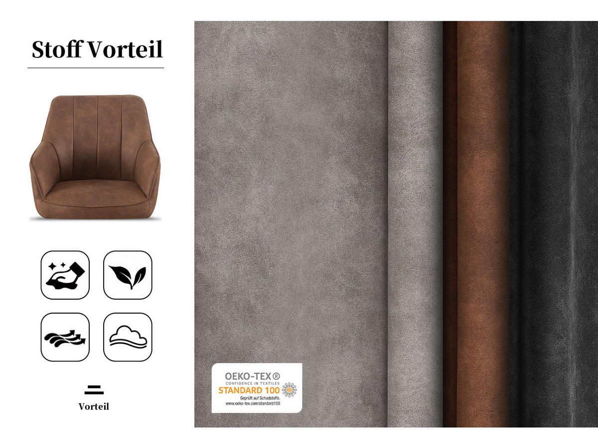 ESSZIMMERSTUHL THOMAS-INES 2er-Set 180° drehbar - Schwarz, Textil (57/85/62cm) - DUBI Möbel