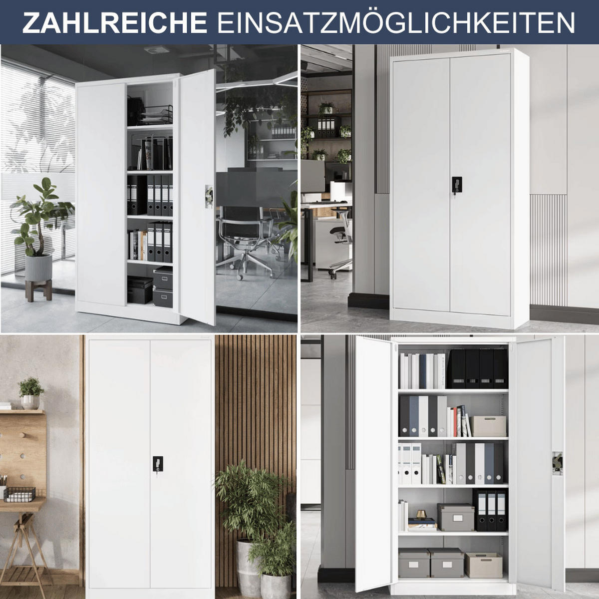 AKTENSCHRANK abschließbar 4er Set KADO 195x90x40cm Weiß - Weiß, Metall (90/195/40cm) - DELUKE