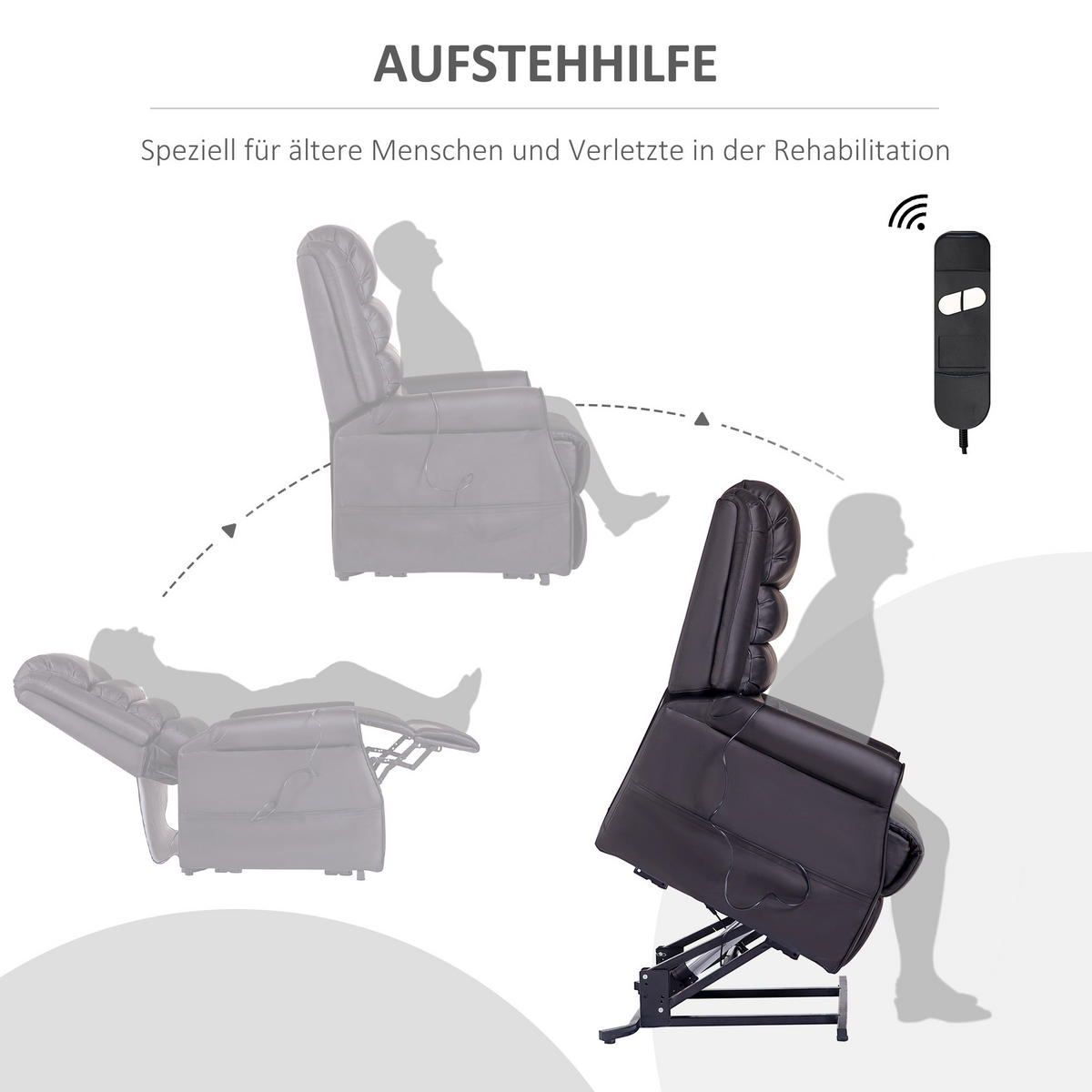 MASSAGESESSEL mit Aufstehhilfe, inkl. Fernbedienung, Braun - Braun, Kunststoff (96/107/82cm) - HOMCOM