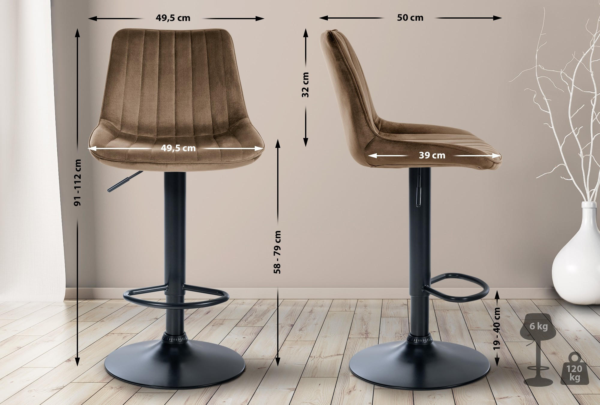 Thumbnail - CLP Barhocker, Braun, Textil, 49.5x91x50 cm, Esszimmer, Barmöbel, Barhocker
