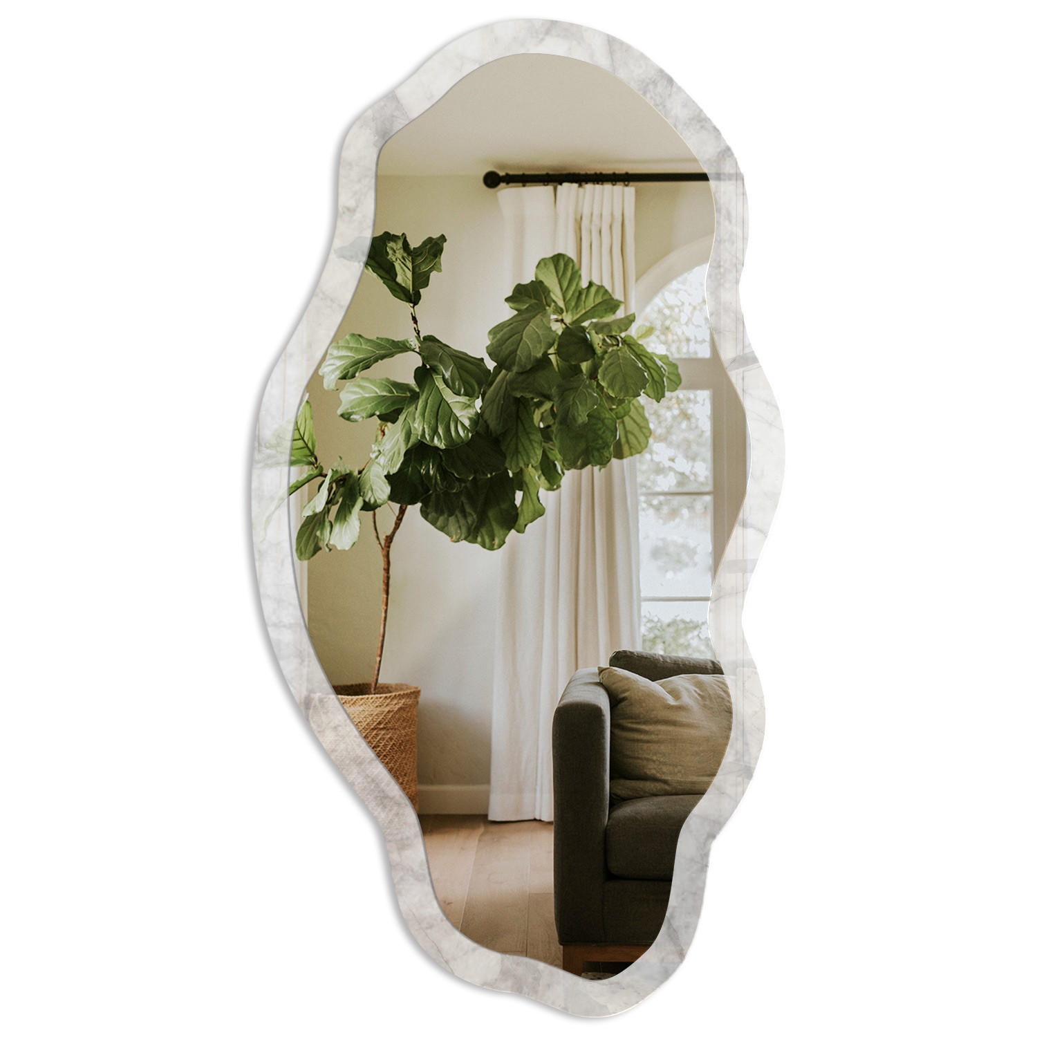 SPIEGEL 90x45 cm asymmetrisch mit Druck - Grauer Marmor - Transparent, Glas (45/90/0.4cm) - TULUP