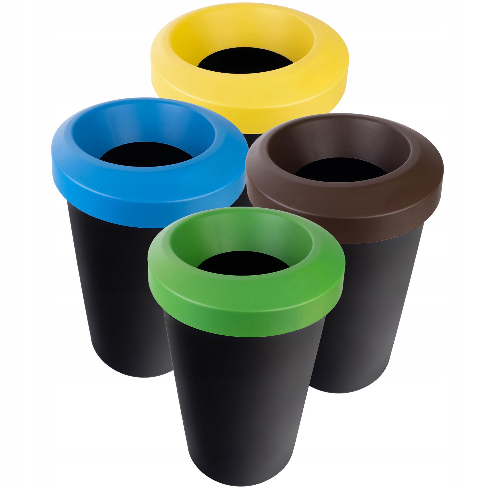 ABFALLBEHÄLTER, 4x25L, rund, Schwarz - Blau/Gelb, Kunststoff (32/52cm) - KADAX