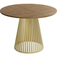 ESSTISCH Naro rund ausziehbar mit Goldenem Lamellen-Metallgestell, Braun 100-180/100/76 cm - Alteiche/Goldfarben, Holzwerkstoff/Metall (100/100/76cm) - WFL GROUP