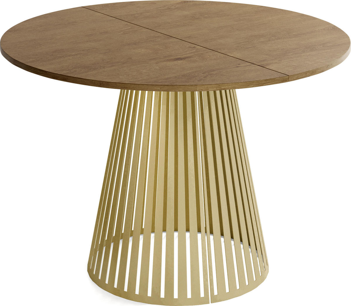 ESSTISCH Naro rund ausziehbar mit Goldenem Lamellen-Metallgestell, Braun 100-180/100/76 cm - Alteiche/Goldfarben, Holzwerkstoff/Metall (100/100/76cm) - WFL GROUP