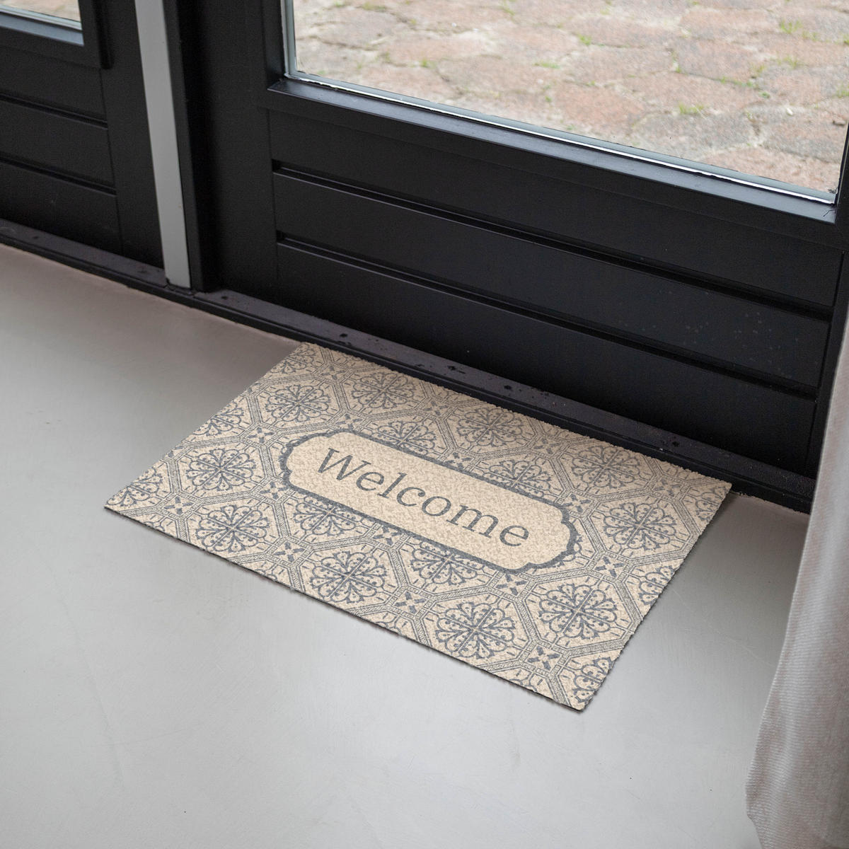 FUSSMATTE Willkommen - Klassisch - Grau Flurteppich 60x40 cm - Beige, Kunststoff (60/0.4cm) - MuchoWow