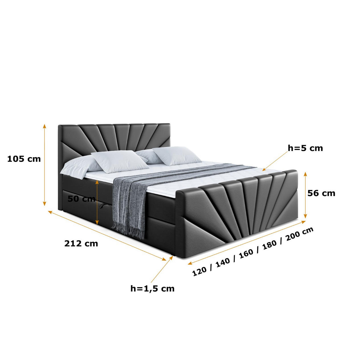 AMERICKÁ postel MILTIO-Z – 200 x 200 cm – H3 – vysoce lesklá černá - vysoce lesklá černá, kompozitní dřevo (200/200cm) - ALTDECOR