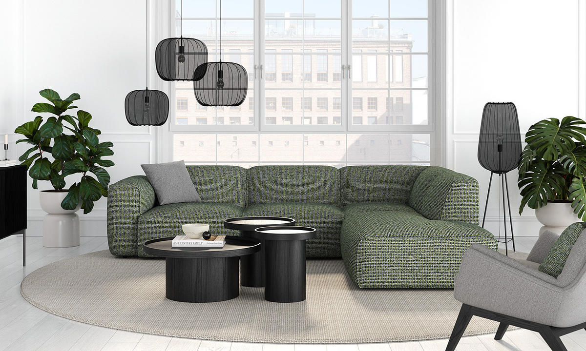 3-SITZER ECKSOFA mit Recamiere - Schwarz/Grün, Kunststoff/Textil (295/231cm) - home24