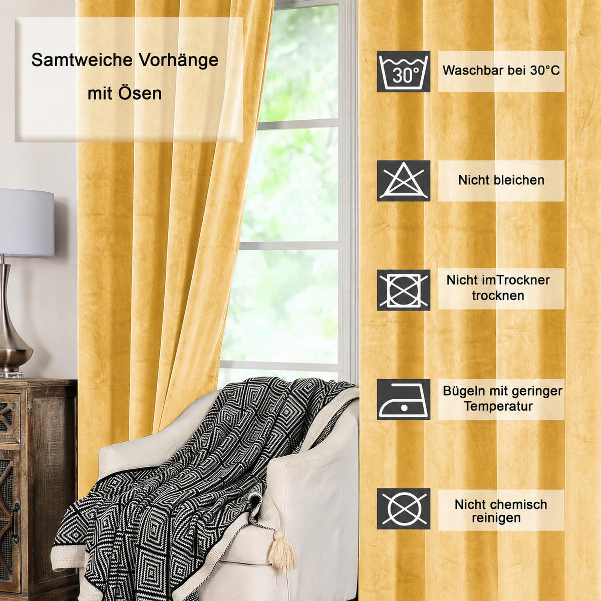 VORHANG Ösen Samt 140/145 cm Gelb - Gelb, Textil (140/145cm) - TiborTex