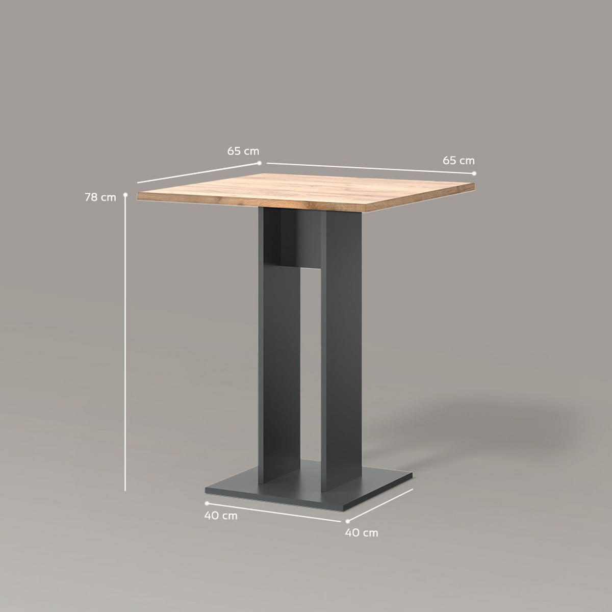 ESSTISCH Regusa Anthrazit 65 x 78 cm - Anthrazit, Holzwerkstoff (65/65/78cm) - Livinity®