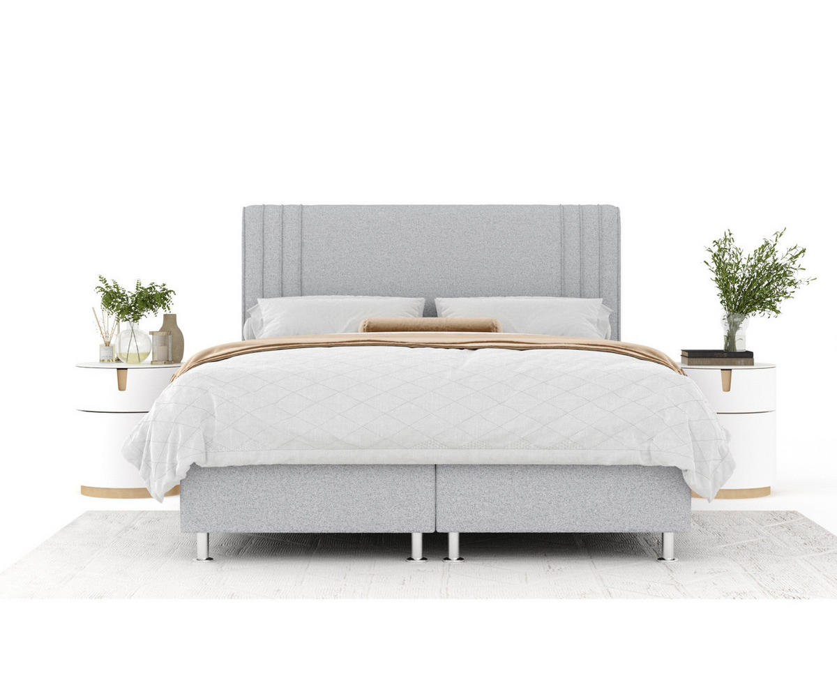 BOXSPRINGBETT Casone Hellgrau 160/200 cm mit Latex-Topper - Silberfarben/Hellgrau, Holz/Holzwerkstoff (160/200cm) - Maison de Reve