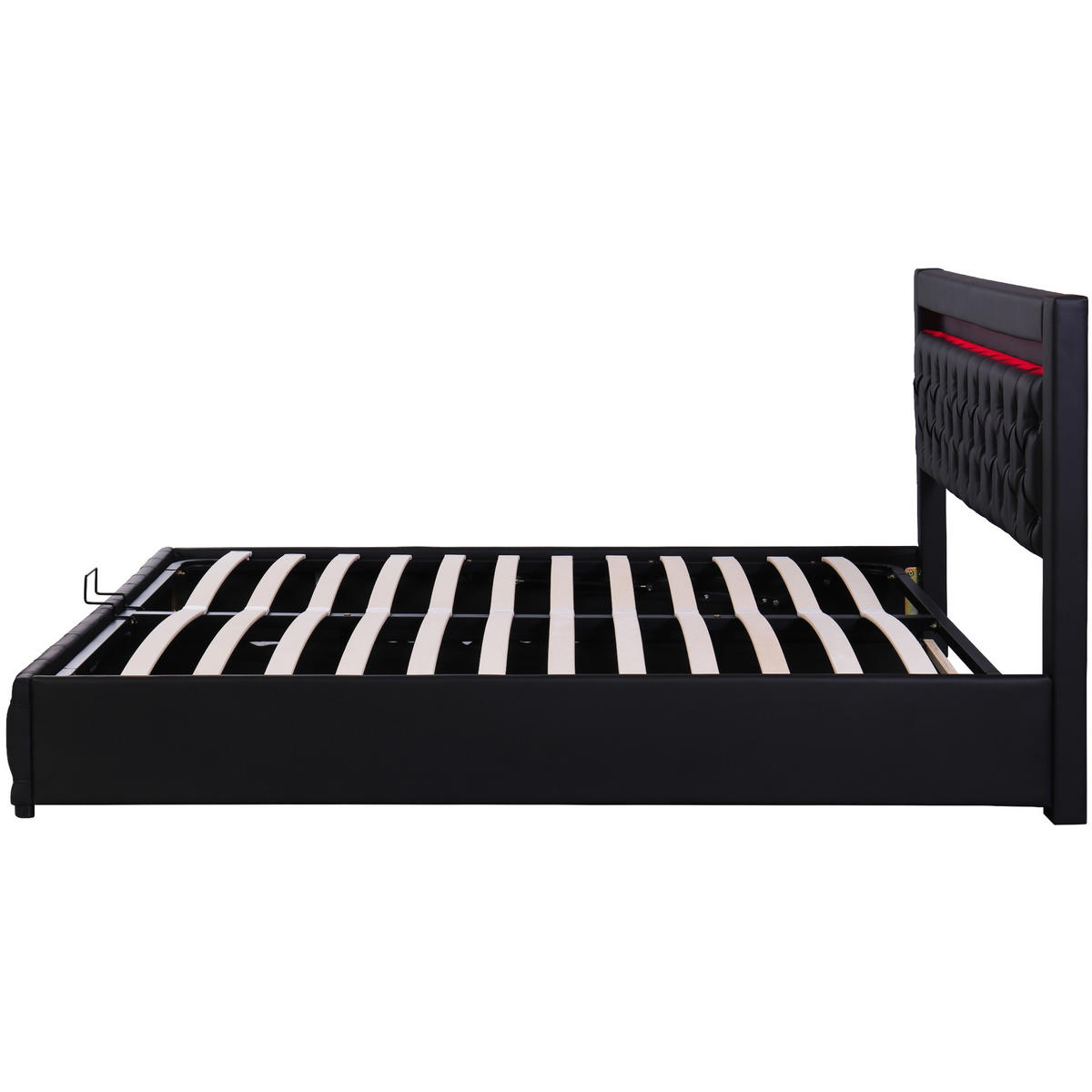 POLSTERBETT 140/200 cm schwarz Funktionsbett mit Lattenrost und LED-Beleuchtung - Schwarz, Kunststoff (140/200cm) - OKWISH